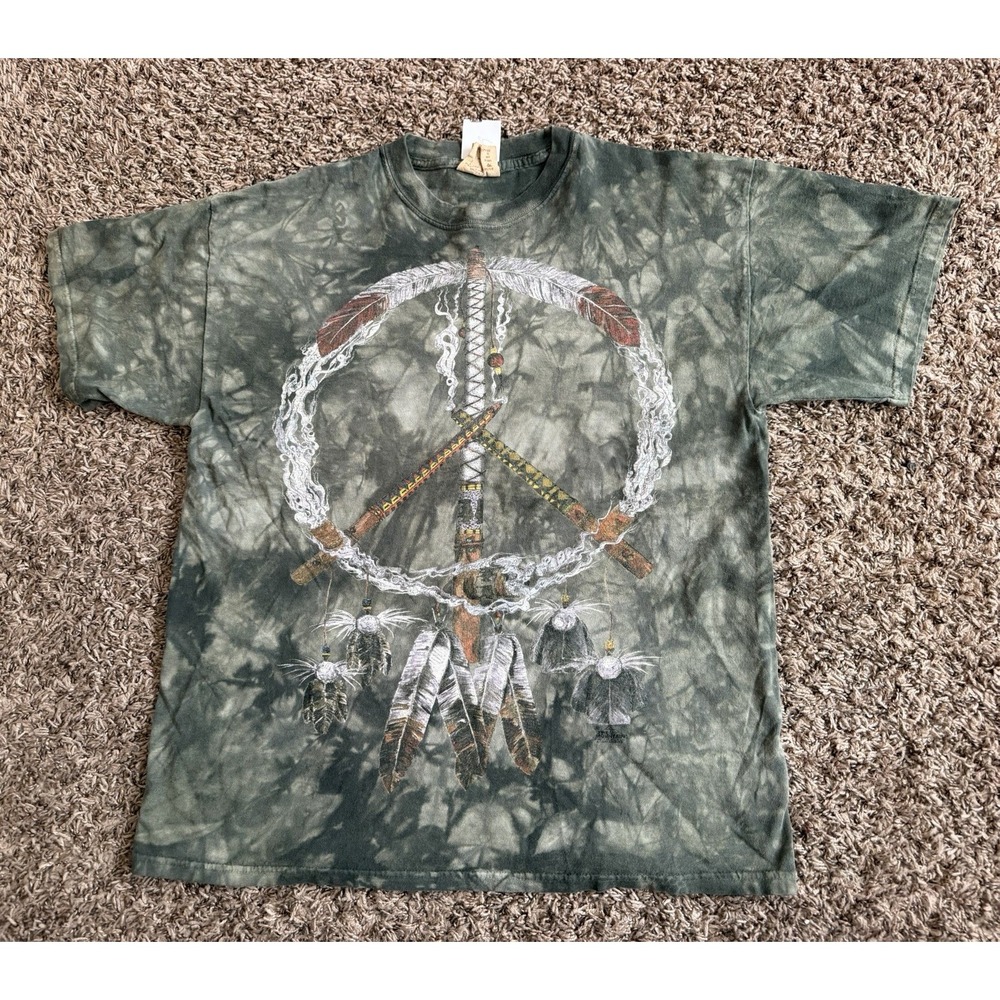 Vintage The Mountain Shirt Green Peace Sign Dream Catcher Tie Dye 90s Sz Large